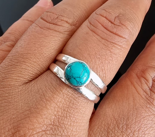 Green turquoise gemstone ring - turquoise,