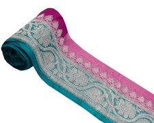 Sushila Vintage Blue Saree Border Indian Craft Sewing Trim Woven Lace Ribbon