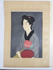 Japanese Woodblock Print “Woman carrying a tray” Hashiguchi Goyo Second...