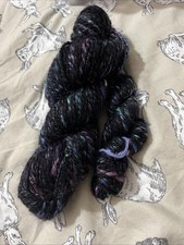 Hand Spun Yarn Merino and Silk Wool Knitting Crochet Black Pink Blue Purple