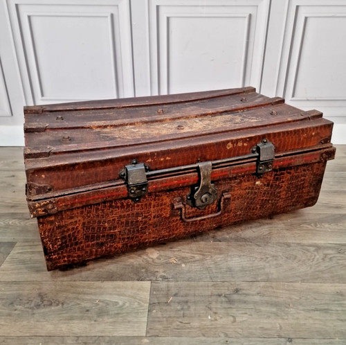 Antique metal steamer trunk - antique,