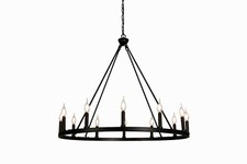 12-Light Wagon Wheel Chandelier A5 Country/Farmhouse. Matt Black Large New E14