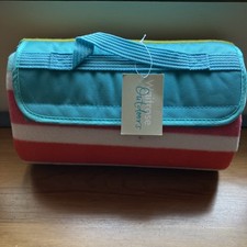 Waitrose Fleece Rug Picnic Blanket Waterproof Backing 135x135cm TropicanaStripe