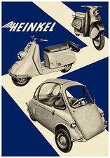 HS02 VINTAGE HEINKEL TOURIST SCOOTER AND BUBBLE CAR ADVERTISING A4 POSTER PRINT