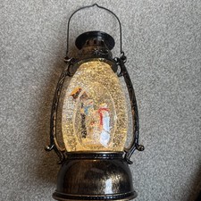 Lighted Christmas Snow Globe Water Swirling Snowman Family Bronze Color Lantern