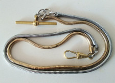 Pocket Watch Chain Dog Clip Clasp & T-Bar gold & silver 2 row serpentine Vintage