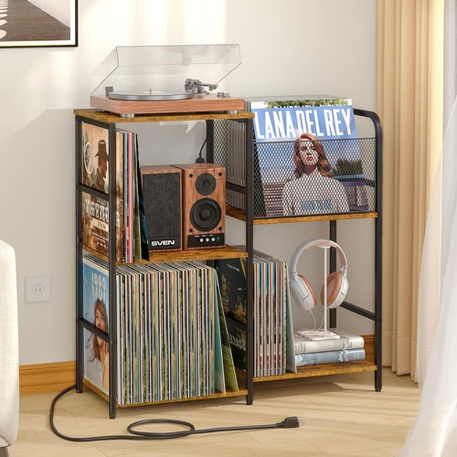 Record player stand with power - record,