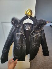 Next Boys 3 Years Faux Leather Jacket Black Hooded Biker Coat