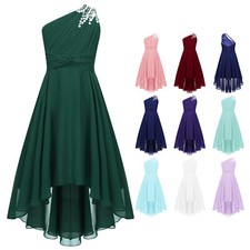 Kids Girls Dress Proms Ball Gown Long Evening High Waist Communion Beaded Chic