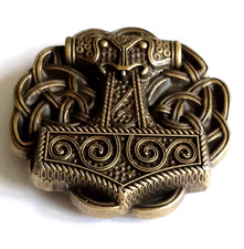 Men's Thors Hammer Viking Belt Buckle - Vintage Gold Biker for Snap On Belt  