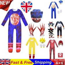 🔥UK Kids Cosplay Costume Sonic The Hedgehog Jumpsuit Costume Halloween Set Gift