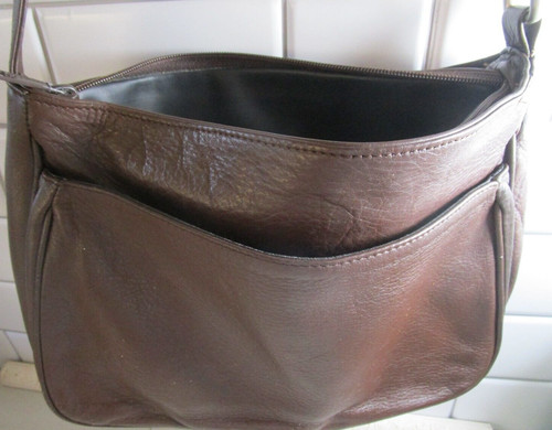 Brown pebbled leather shoulder - brown,