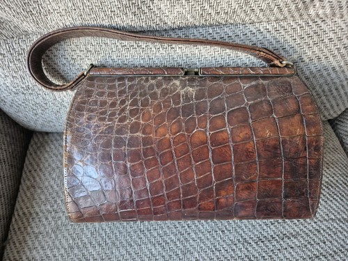 Vintage brown faux crocodile - vintage,