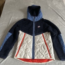 Nike Hybrid Fleece Jacket Mens Small Blue White Hooded Quilted Full Zip