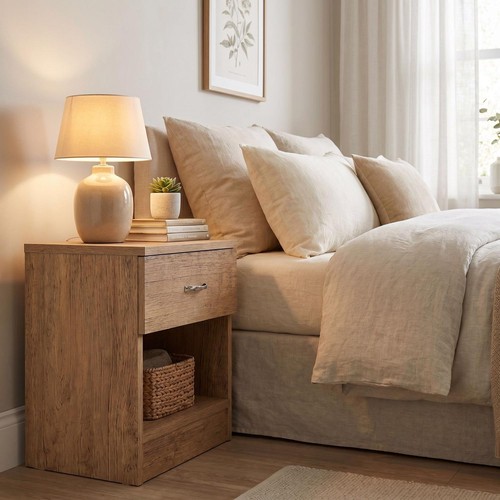 Drawer oak effect bedside - 1,