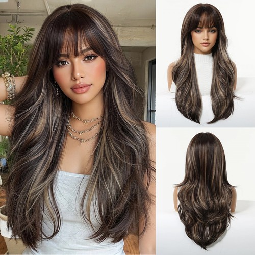 Long wavy mixed brown blonde - long,