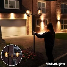 2.1m Solar Power Twin Head Filament LED Outdoor Garden Pathway Lamp Post Light