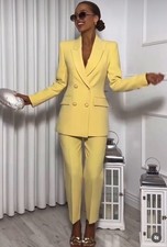 ZARA NEW Yellow Double Breasted Blazer Jacket/And MATCHING TROUSER Size L 