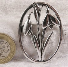 Vintage MASJ Silver Scenes Snowdrops Brooch, Maureen Anne Storey  floral