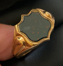 BIRMGHAM 1912 - 7.6 gram heavy ANTIQUE GENTS MENS MANS 9CT GOLD BLOODSTONE RING