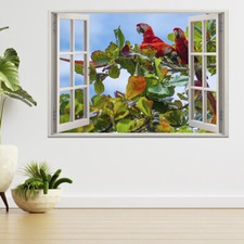 Birds Of Costa Rica, Red Macaws 3d Window View Wall Sticker Poster Decal A782