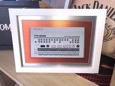 A4 Framed Roland TR 909 drum machine print on aluminium 10" x 13" Inc Frame  NEW