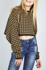 Girls Cropped Jumper Dogtooth
