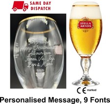 Personalised Stella Artois Branded Pint Glass Chalice Nucleated GiftBox Birthday