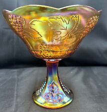 Vintage Indiana Harvest Grape Carnival Glass Pedestal Compote/Fruit Bowl