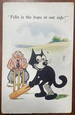 ARTIST SIGNED PPC FELIX THE CAT PLAYING CRICKET “FELIX IS THE HOPE OF OUR SIDE”