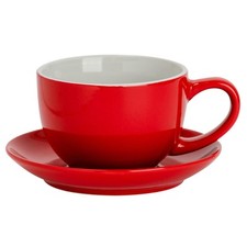 Coloured Cappuccino Cup & Saucer Set Modern Stoneware Tea & Coffee Cup 250ml Red