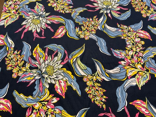 100 linen fabric - fabric, navy/multi