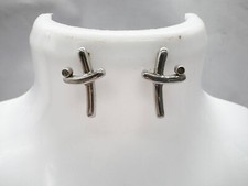 VINTAGE SOLID SILVER CROSS RELIGIOUS GEM SET STUD BUTTERFLY BACK LADIES EARRINGS