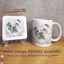 Personalised Bulldog Mug & Coaster Set, Custom English Bulldog Coffee Cup Gift