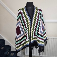 Multi-coloured Crochet Wrap poncho/Shawl With Fringe Detail Handmade One Size