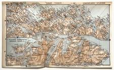 TROMSO Area Plan Northern NORWAY - 1899 Folding Antique Maps