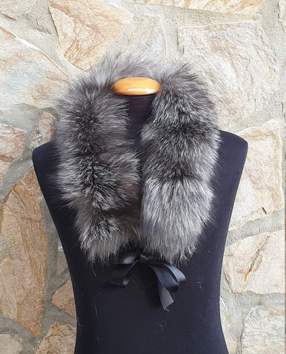 Genuine silver fox fur collar - silver,