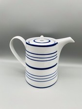Martin Gulliver hand painted tea/coffee pot white blue stripes 6.5 "