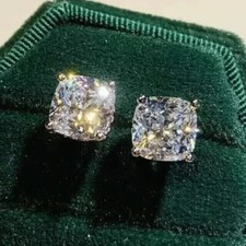 4TCW Cushion Cut Lab Grown Diamond Stud Earring's For Sweetheart 14K White Gold