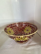 Vtg Red Mosaic Bowl, Floral