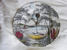 Grindley Cake Stand One Tier Chrome Handle Holiday Pattern Vintage 1950s