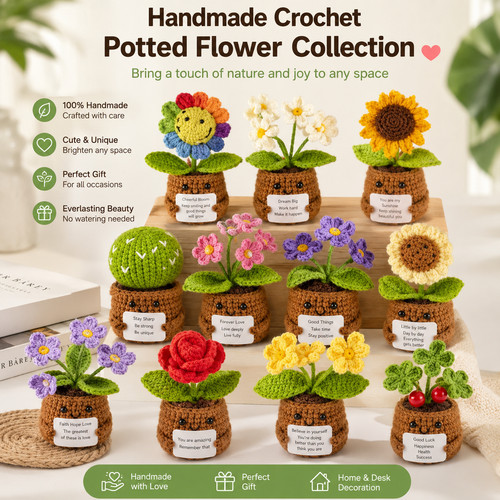 Crochet flower plant - crochet, desk