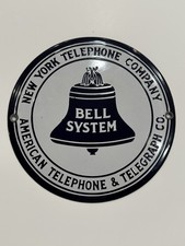 Antique 1921 Bell System New York Telephone Telegraph Co 8” Round Porcelain Sign