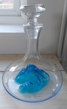 Hand Blown Glass Iceberg Wine Decanter Aerator Clear Blue Carafe 1200ml