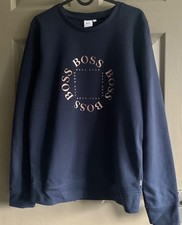 Hugo Boss boys navy jumper sweatshirt gold logo age 16 PTP 20 inches new no tags