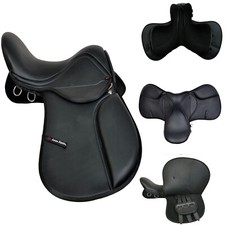 General purpose synthetic haflinger horse saddle medium wide fit plain black