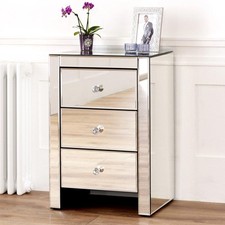 Venetian Mirrored 3 Drawer Bedside Table - Lamp Side Bedroom Furniture - VEN07