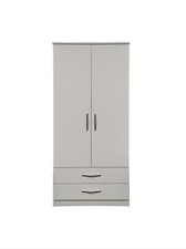 Fully  Assembled 2 Door White Wardrobe With Drawer Bedroom Storage Hanging Bar