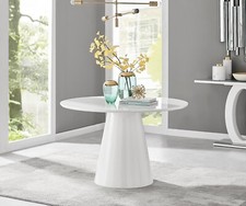 PALMA Round White High Gloss Modern Dining Table 120cm with Pedestal Pillar Base