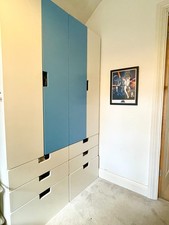 2 x IKEA Stuva Smastad Wardrobes - childrens wardobes - white + blue doors 